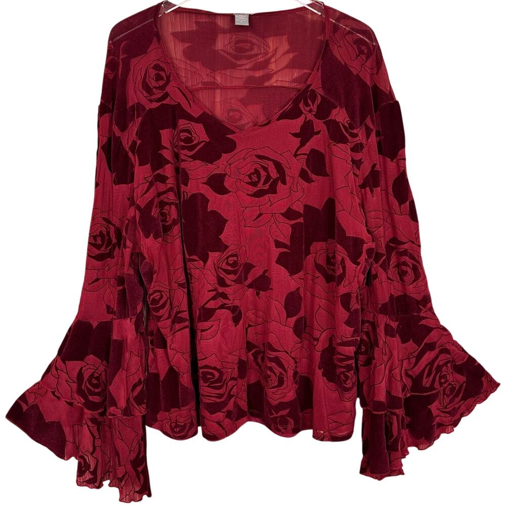 C. Oliver Red Bell Sleeve Blouse Top Dark Romantic Dark Fairy Plus Size 3X